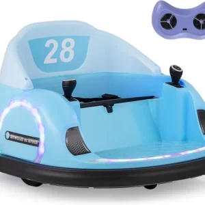 COSTWAY Kids Bumper Car, 360-Degree Rotation Spin Waltzer Cars with Joysticks, Remote Control, Colorful Flashing Lights and Music, Electric Ride on Toy for 18+ Months Old